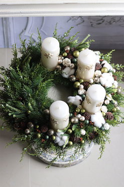 OD RĘKI Krissa Nature, adwentowy wianek stroik z czterema świecami, śr.61cm 