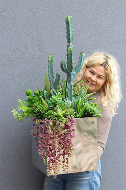 Cacti Acapulco Mirror 2, sukulenty z kaktusem w stalowej donicy, wys. 90cm