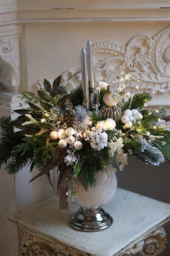 Silveria LED, świąteczny stroik z ptaszkiem w pucharze, wym.53x50x30cm