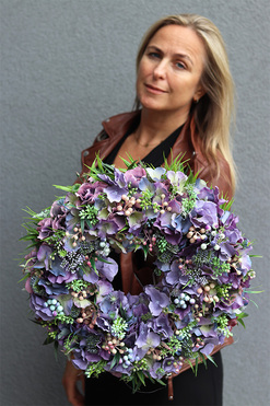 Hydrangea VIP Nemora, fioletowy wianek z hortensją, śr.40cm 