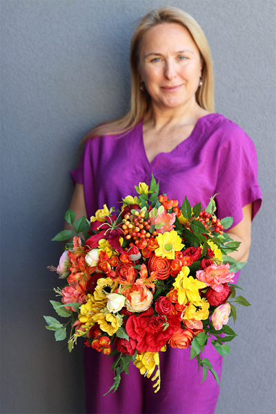 Kolorowe Kwiaty Glamour, jesienna kompozycja w misie