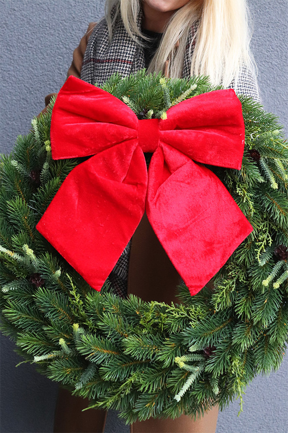 Klasyczna Czerwień Na Święta, wianek z kokardą
