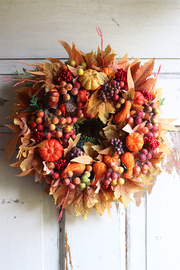 jesienny wianek na drzwi, Pora na Liście, śr.30cm   