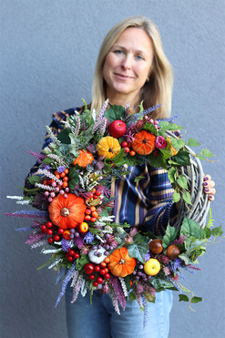 Jesienne Drzwi, asymetryczny wianek jesienny, rozp.60cm  