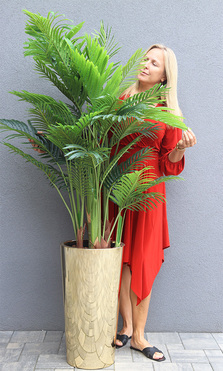 Areca Golderia 2, wysokiej jakości sztuczna palma w złotej donicy, wys.176cm