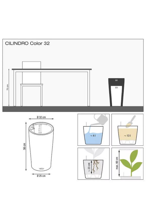 Cilindro, donica z nawadnianiem, piaskowy brąz