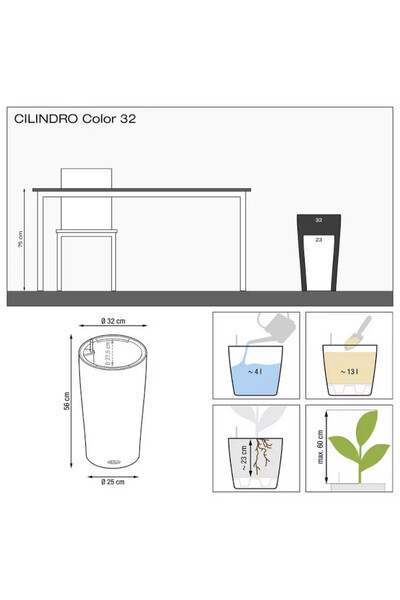 Cilindro, donica z nawadnianiem, piaskowy brąz