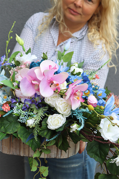 Pink&Blue, kompozycja nagrobna w skrzynce