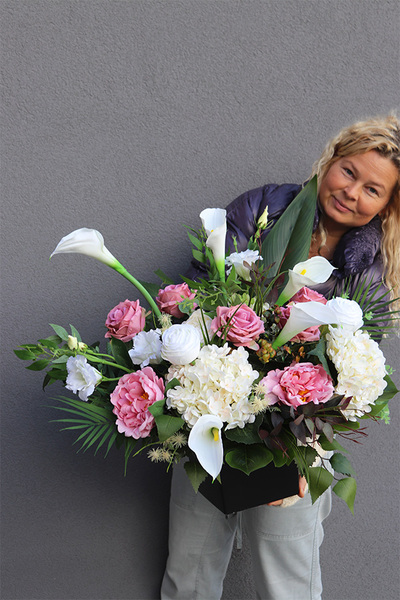 Flamanca Pink, komplet dekoracji nagrobnych, kompozycja + bukiet