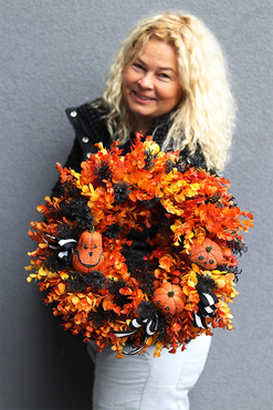 Halloween B, efektowny jesienny wianek na drzwi, śr.39cm 