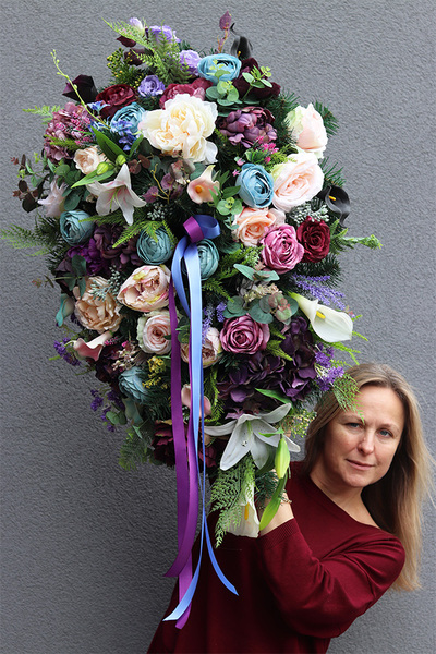 Delicja Blue, komplet 2 eleganckich wiązanek nagrobnych