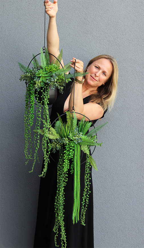 Black Longia, kompozycja sukulenty w Twojej wiszącej donicy, śr.33cm 