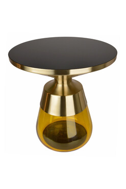 Entre, stolik kawowy ze szklaną podstawą, żółty, wym.51.5x50x50cm