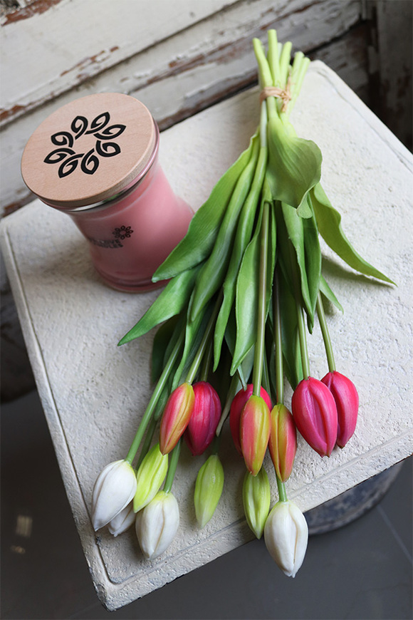 bukiet tulipanów gumowych, Goccia Amaranto, 7szt. dł.40cm