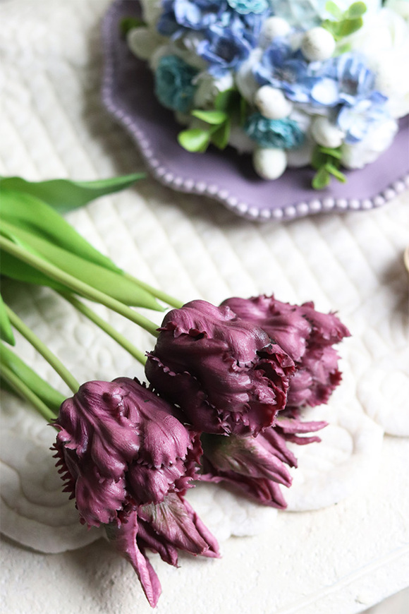 bukiet gumowych tulipanów, Novelty Purple, 5szt. dł.46cm 