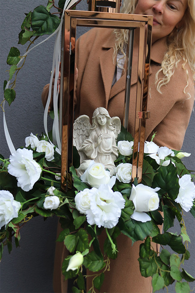 Angelo Garden White & Copper, dekoracja nagrobna w lampionie