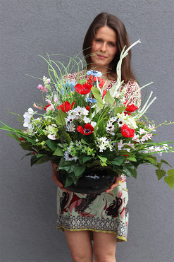 Mazowsze, kompozycja nagrobna w misie, wym.60x83cm 