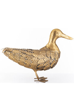 Kaczka, figurka ptak w kolorze złotym, wym.34.5x48x14cm
