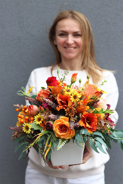 Elena, jesienna kompozycja na stół, wym.35x35cm