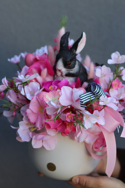 Zając w Różu, stroik wielkanocny z zającem