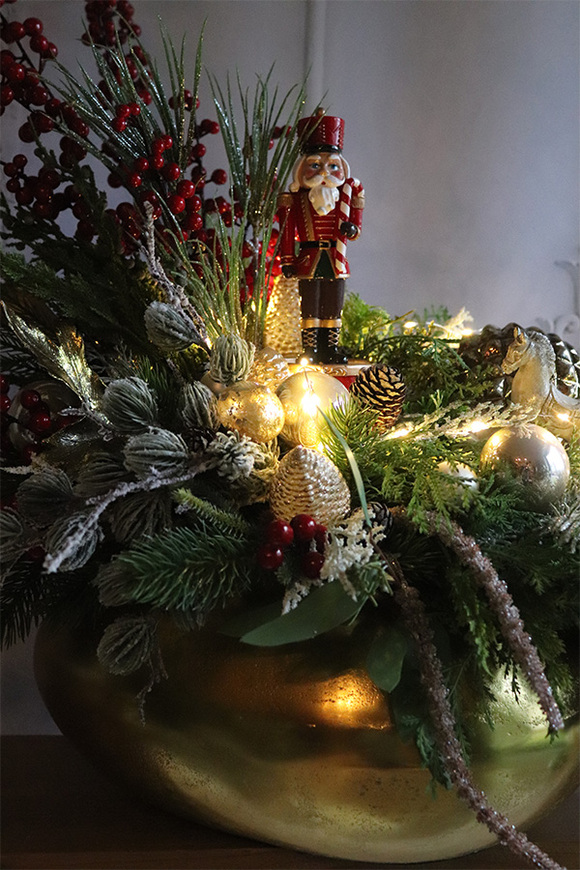 Golden Christmas Lux 2, świąteczny stroik LED z dziadkiem