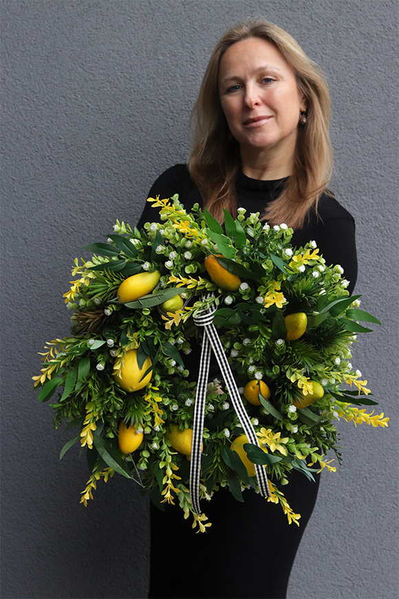 Citrones, zielony wianek na drzwi z owocami