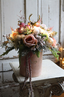 Beigenata 2 LED, flowerbox świąteczny z bawełną, wys.41cm 