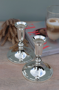 Jolleto, komplet 2 szt. srebrnych metalowych świeczników, wym.14cm  