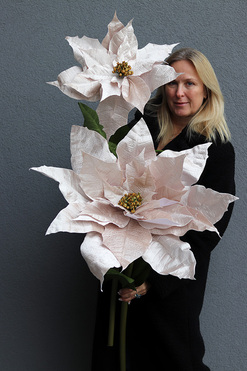 OD RĘKI Gwiazda Betlejemska Pudrowa, wielki kwiat sztuczny XL, dł.110cm