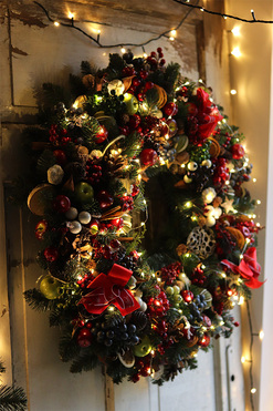 Świąteczny Kolor Big, bogaty wianek świąteczny LED, śr.70cm