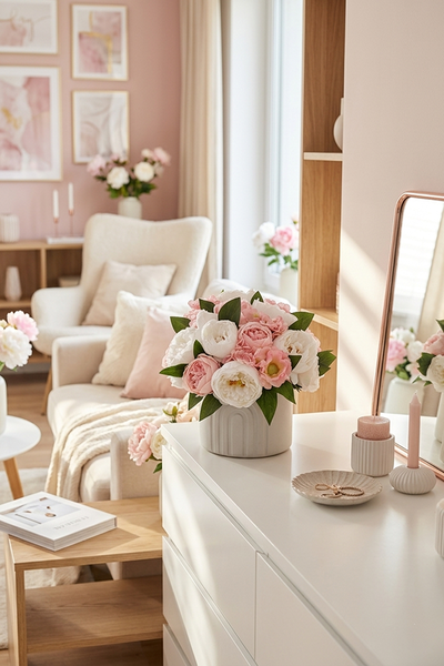 Peony White Moment, kompozycja kwiatowa z peoniami