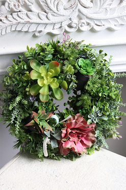 Sukulenty Garden, zielony wianek ozdobny, śr.32cm