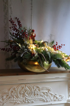 Golden Christmas Lux 2, świąteczny stroik LED z dziadkiem, wym.60x79cm