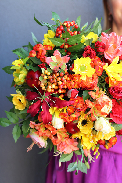 Kolorowe Kwiaty Glamour, jesienna kompozycja w misie