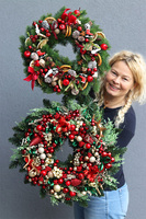 Czerwona Chwila, świąteczny wianek z bombkami, śr.50cm