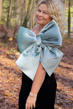 Velvet Papillon, duża welurowa kokarda pluszowa, seledynowa, wym.40x50cm