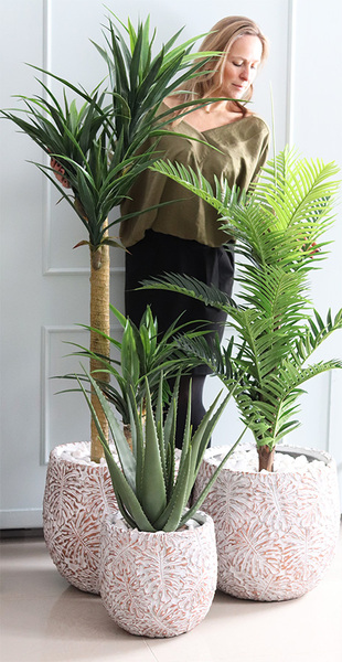 Monsterro Palma, sztuczna roślina w donicy clayfibre, wys.128cm