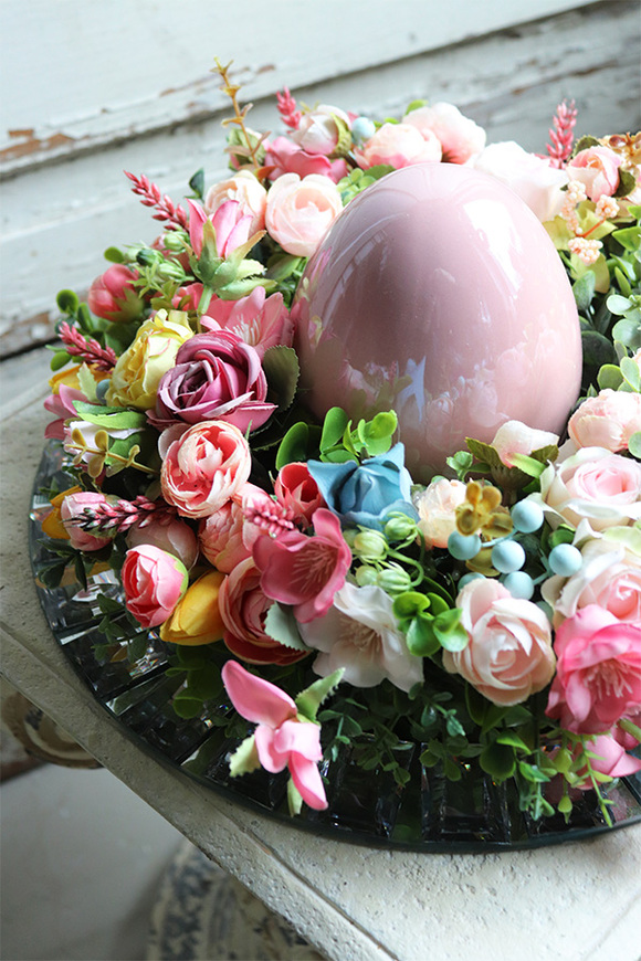 Pinkallo, wielkanocny stroik na kryształowej tacy, śr.35cm
