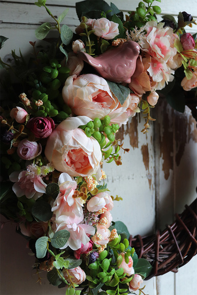 Kreona, różowy wianek z ptaszkiem, śr.44cm  