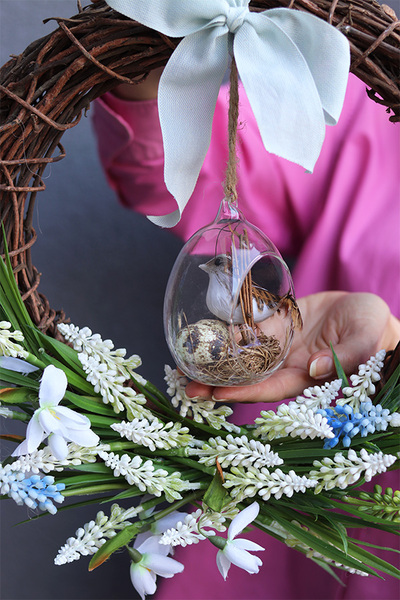 Szafirki&Ptaki, wiosenny wianek na drzwi
