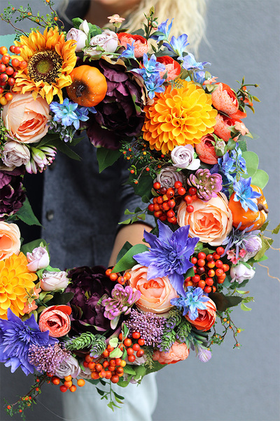 Jesienna Harmonia 3, jesienny kwiatowy wianek