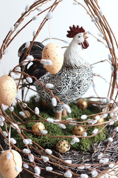 Gniazdo, stroik wielkanocny z kogutem, wys.60cm