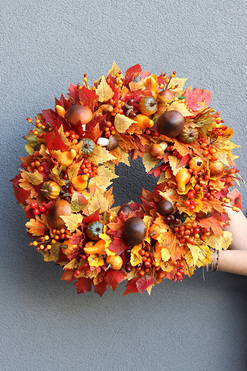 OD RĘKI Jesienna Przygoda, jesienny wianek z pięknymi dodatkami, śr.50cm