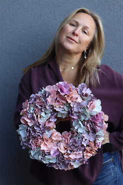 Hydrangea Romance, jesienny wianek z hortensjami, śr.35cm