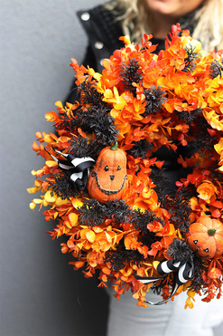 Halloween B, efektowny jesienny wianek na drzwi, śr.39cm 