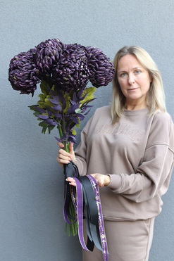 OD RĘKI Śliwkowa Chryzantema, bukiet chryzantem, 9szt, dł.80cm