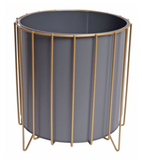 Grey&Gold Stripes, komplet 3 osłonek / kwietników, wym.21x24x20/24x28x23/27x23x26cm