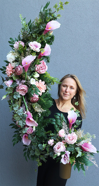 Julena Pink, girlanda nagrobna / pogrzebowa z kallami, dł.125cm 