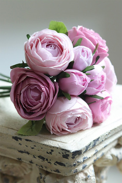 Ranunculus, bukiet kwiatów, fioletowy, 9szt, dł.25cm