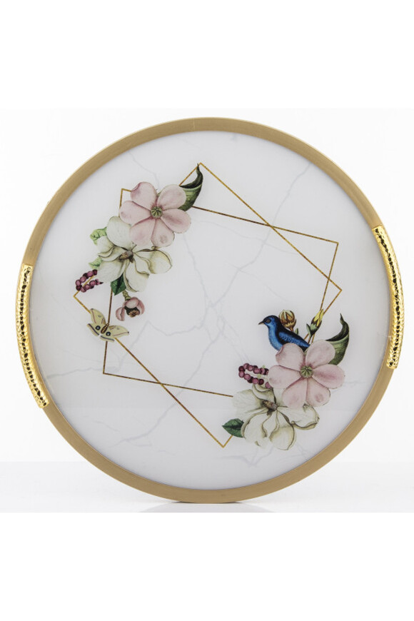 Kwiatova, okrągła taca z wygodnymi uchwytami, wym.5.5x38x38cm